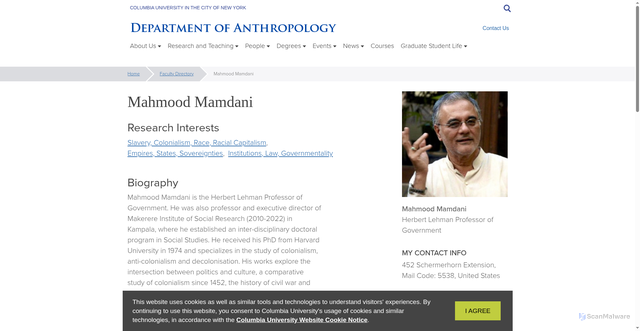 Security scan screenshot of https://anthropology.columbia.edu/content/mahmood-mamdani
