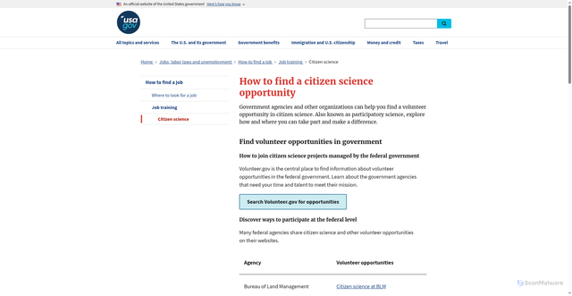 Security scan screenshot of https://www.usa.gov/citizen-science