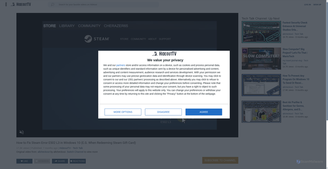 Security scan screenshot of https://hideout.tv/watch.php?v=827947&p=5561