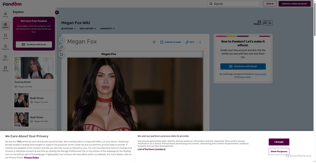 Security scan screenshot of https://meganfox.fandom.com/wiki/Megan_Fox