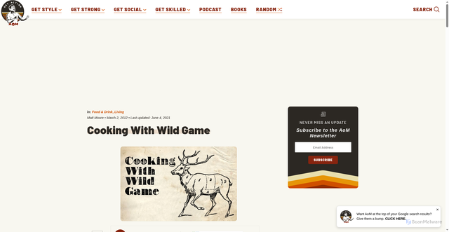 Security scan screenshot of https://www.artofmanliness.com/living/food-drink/cooking-with-wild-game/