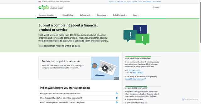 Security scan screenshot of https://www.consumerprotectionbureau.gov/