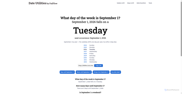 Security scan screenshot of https://failflow.com/whatday/september-1