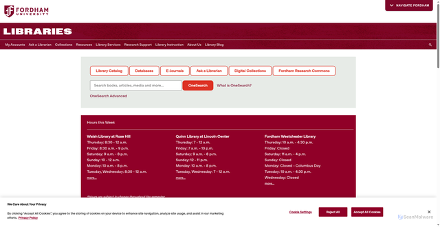 Security scan screenshot of https://www.fordham.edu/resources/libraries/