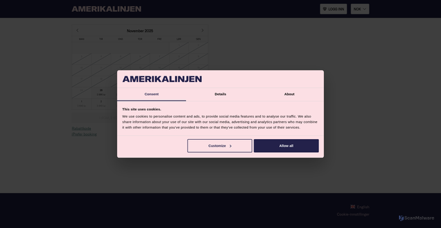 Security scan screenshot of https://book.amerikalinjen.com/