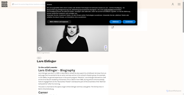 Security scan screenshot of https://rausgegangen.de/en/artists/lars-eidinger/