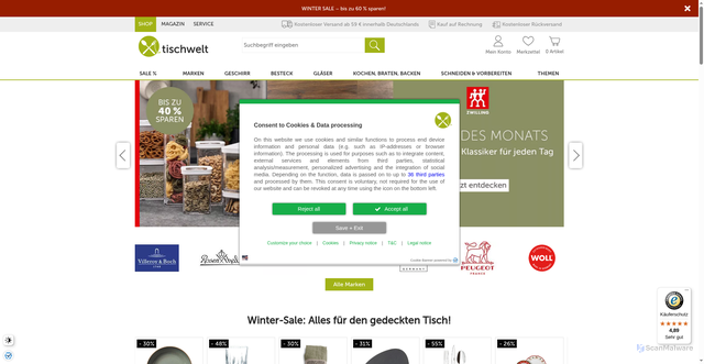Security scan screenshot of https://tischwelt.de