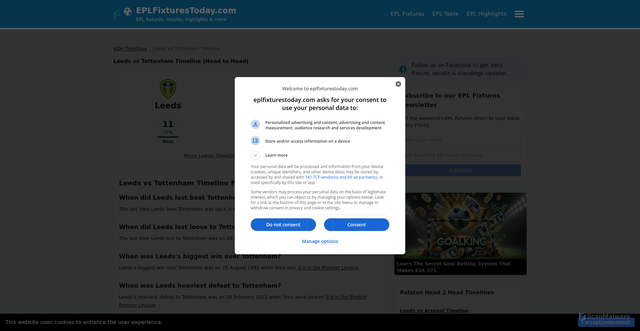 Security scan screenshot of https://eplfixturestoday.com/h2h-timelines/leeds-vs-tottenham