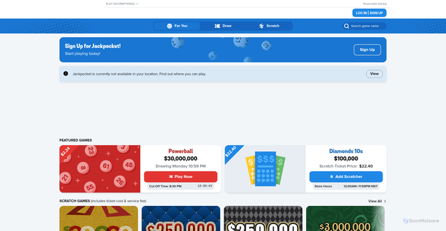 Security scan screenshot of https://secure.jackpocket.com