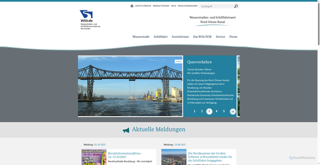 Security scan screenshot of https://www.wsa-nord-ostsee-kanal.wsv.de/Webs/WSA/WSA-Nord-Ostsee-Kanal/DE/0_Startseite/startseite_node.html