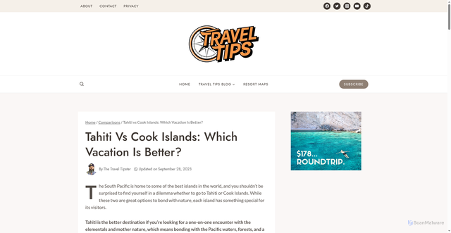 Security scan screenshot of https://traveltips.org/tahiti-vs-cook-islands/
