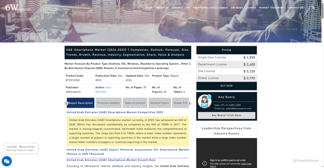 Security scan screenshot of https://www.6wresearch.com/industry-report/united-arab-emirates-uae-smartphone-market-2020-2026