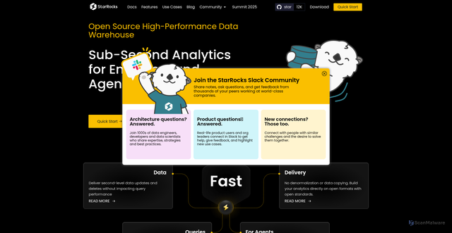 Security scan screenshot of https://starrocks.io