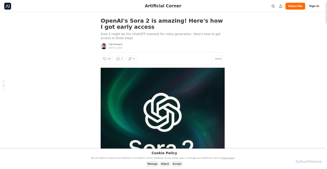 Security scan screenshot of https://artificialcorner.com/p/openais-sora-2-is-amazing-heres-how