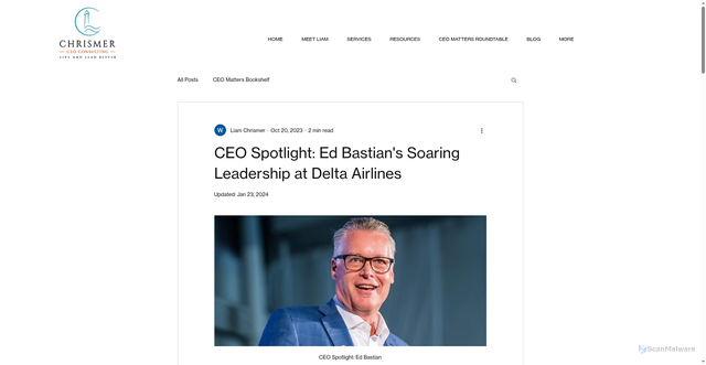 Security scan screenshot of https://www.chrismer.com/post/ceo-spotlight-ed-bastian-leadership