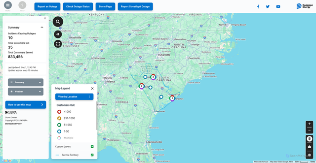Security scan screenshot of https://outagemap.dominionenergysc.com/