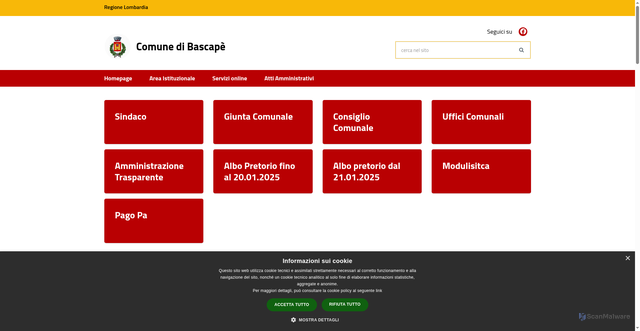 Security scan screenshot of https://www.comune.bascape.pv.it/it
