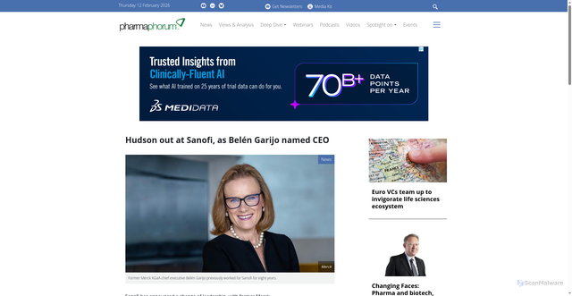 Security scan screenshot of https://pharmaphorum.com/news/hudson-out-sanofi-belen-garijo-named-ceo