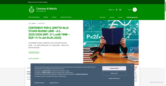 Security scan screenshot of https://www.comune.martis.ss.it/