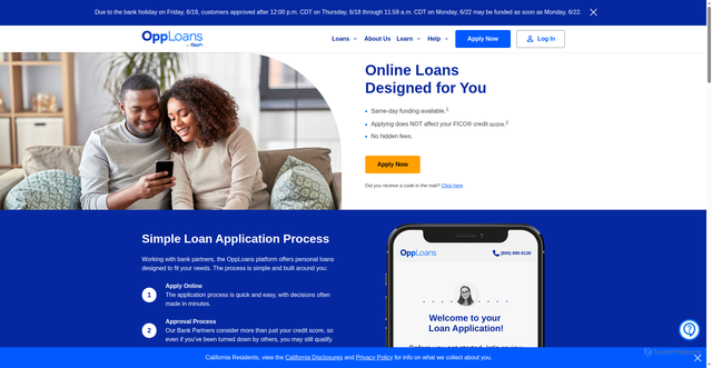 Security scan screenshot of https://www.opploans.com