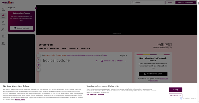 Security scan screenshot of https://scratchpad.fandom.com/wiki/Tropical_cyclone