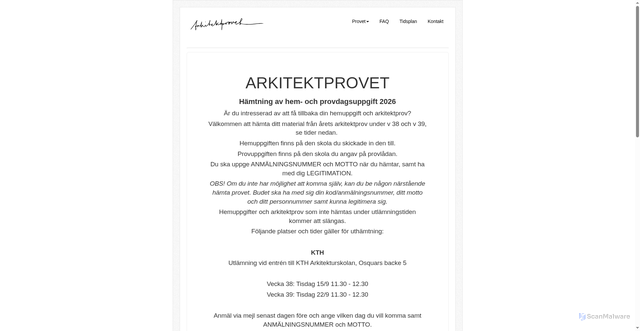 Security scan screenshot of https://arkitekturprovet.se