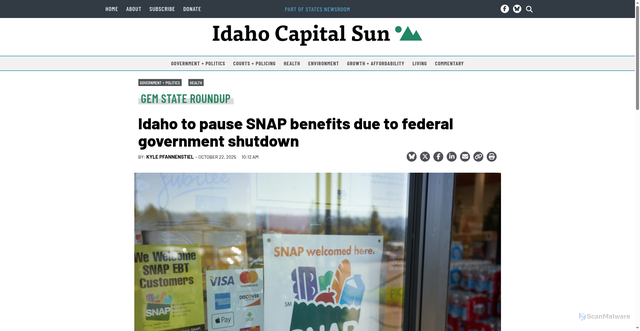 Security scan screenshot of https://idahocapitalsun.com/briefs/idaho-to-pause-snap-benefits-due-to-federal-government-shutdown/