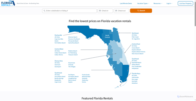 Security scan screenshot of https://floridarentals.com