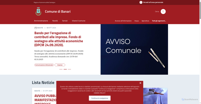Security scan screenshot of https://comune.banari.ss.it/