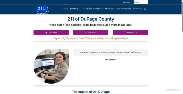 Security scan screenshot of https://211dupage.gov/