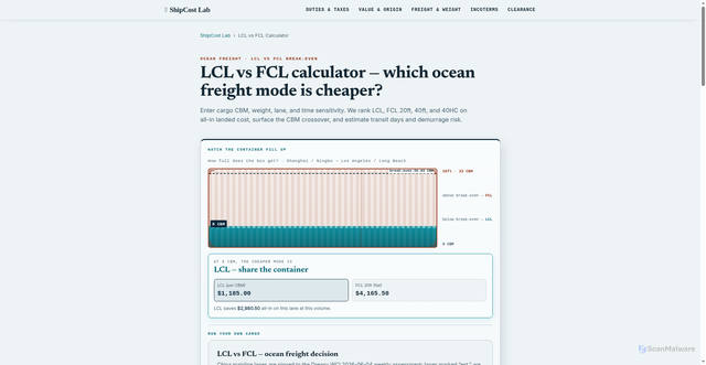 Security scan screenshot of https://shipcostlab-apex.pages.dev/lcl-fcl/