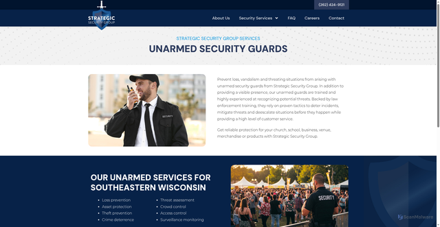 Security scan screenshot of https://strategicsecurity1.com/security-services/unarmed-security-guards/