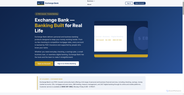 Security scan screenshot of https://exchangebank.co.com/