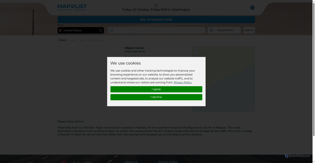 Security scan screenshot of https://mapolist.com/country/sight/holei-sea-arch-us