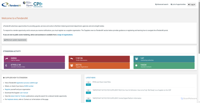 Security scan screenshot of https://etendersni.gov.uk
