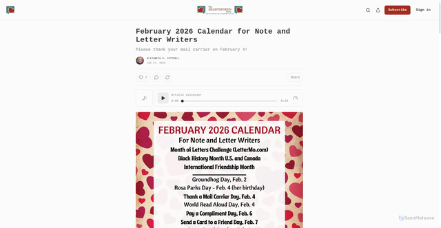 Security scan screenshot of https://heartspoken.substack.com/p/february-2026-calendar-for-note-and