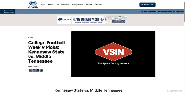 Security scan screenshot of https://foxsportsbaltimore.com/vsin/college-football-week-9-picks-kennesaw-state-vs-middle-tennessee/