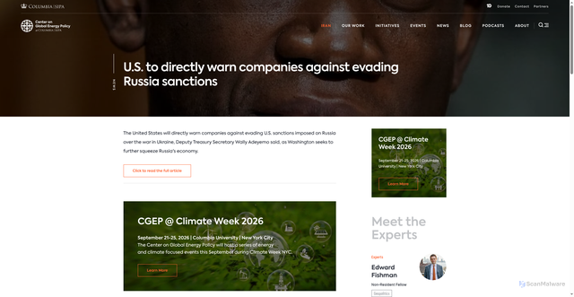 Security scan screenshot of https://www.energypolicy.columbia.edu/u-s-to-directly-warn-companies-against-evading-russia-sanctions/