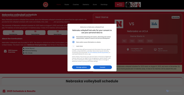 Security scan screenshot of https://nebraskavolleyballschedule.us/