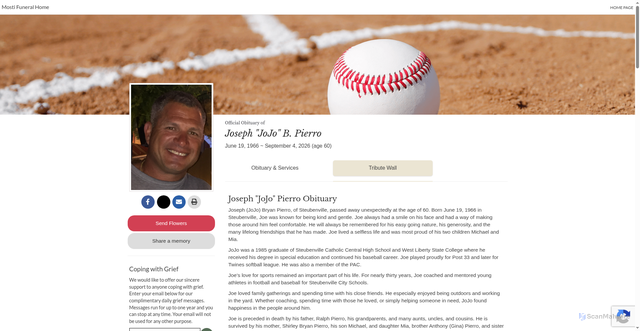 Security scan screenshot of https://www.mostifuneralhome.com/obituary/JosephJoJo-Pierro