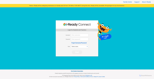 Security scan screenshot of https://login.i-ready.com/