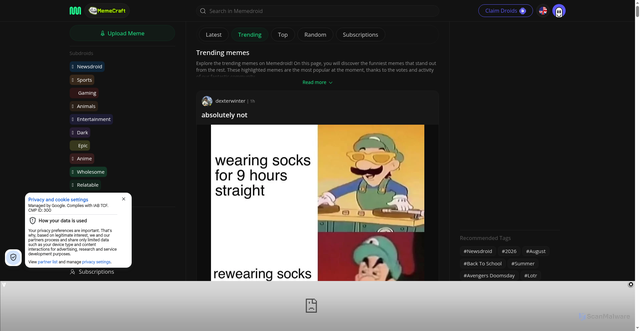 Security scan screenshot of https://memedroid.com