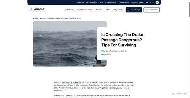 Security scan screenshot of https://www.aurora-expeditions.com/blog/is-crossing-the-drake-passage-dangerous