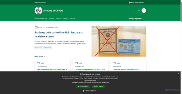 Security scan screenshot of https://www.comune.olivola.al.it/it