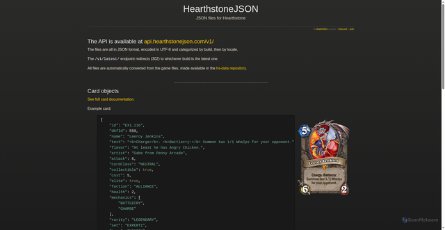 Security scan screenshot of https://hearthstonejson.com