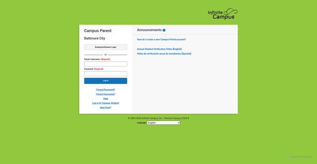 Security scan screenshot of https://baltimore.infinitecampus.org/campus/portal/parents/bcps.jsp