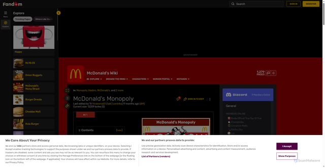 Security scan screenshot of https://mcdonalds.fandom.com/wiki/McDonald%27s_Monopoly