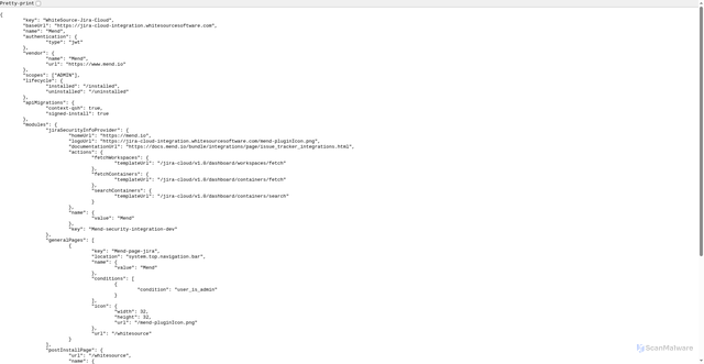 Security scan screenshot of https://jira-cloud-integration.whitesourcesoftware.com