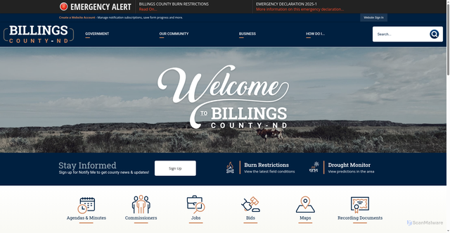 Security scan screenshot of https://billingscountynd.gov/