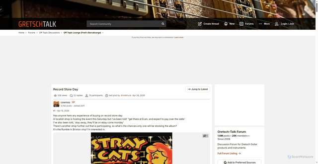 Security scan screenshot of https://www.gretsch-talk.com/threads/record-store-day.236233/